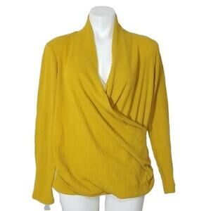 Pleione Mustard Yellow Waffle Knit Drape Front Shirt